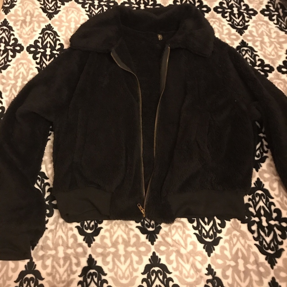 Black furry zip up jacket